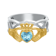 Celtic Crystal Claddagh Ring - Aquamarine Blue
