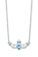 Claddagh Necklace with Aquamarine  Crystals