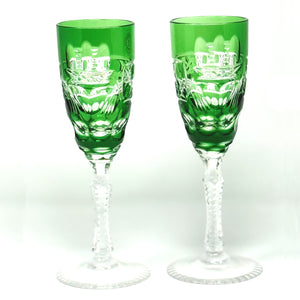 Pair of Green Claddagh Champagne Glasses