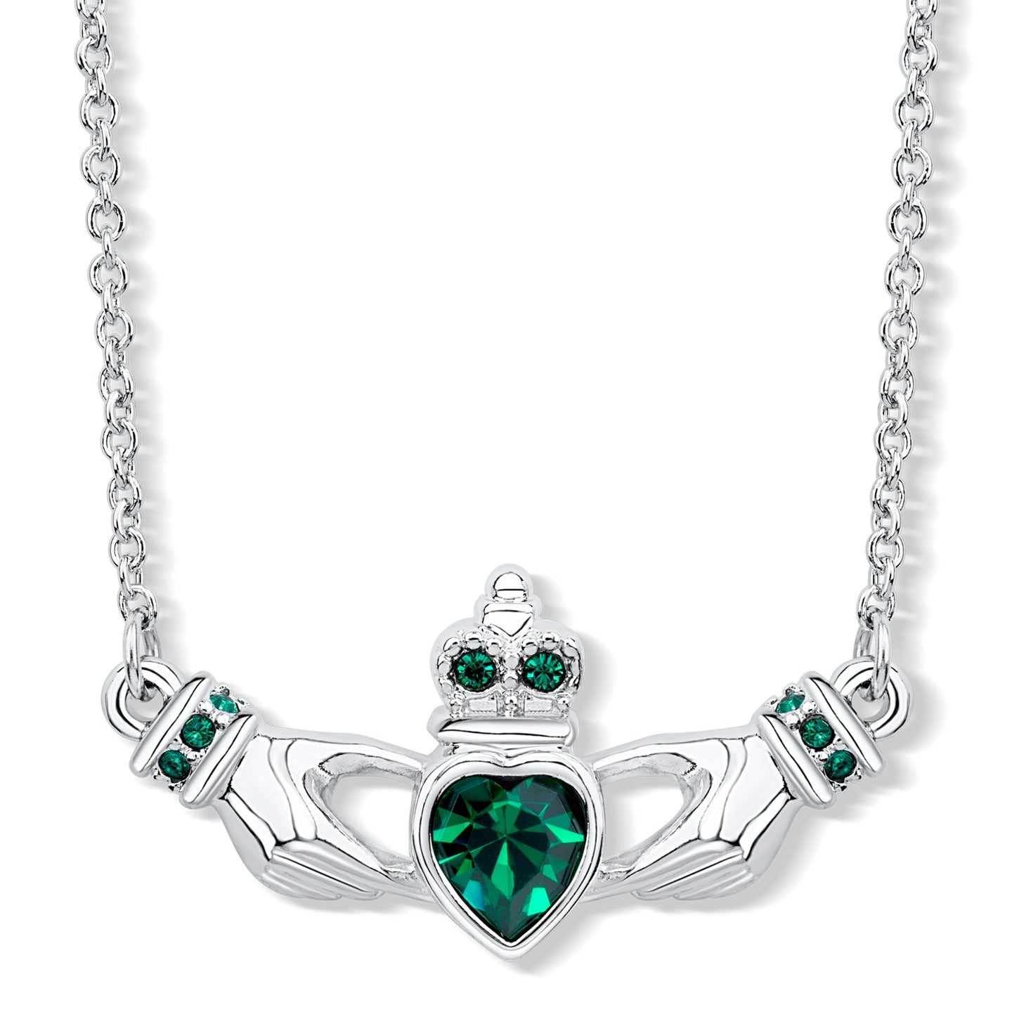 Claddagh Necklace with Emerald Crystals