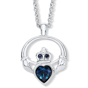 Claddagh Ring Pendant set with Aquamarine Blue Crystal