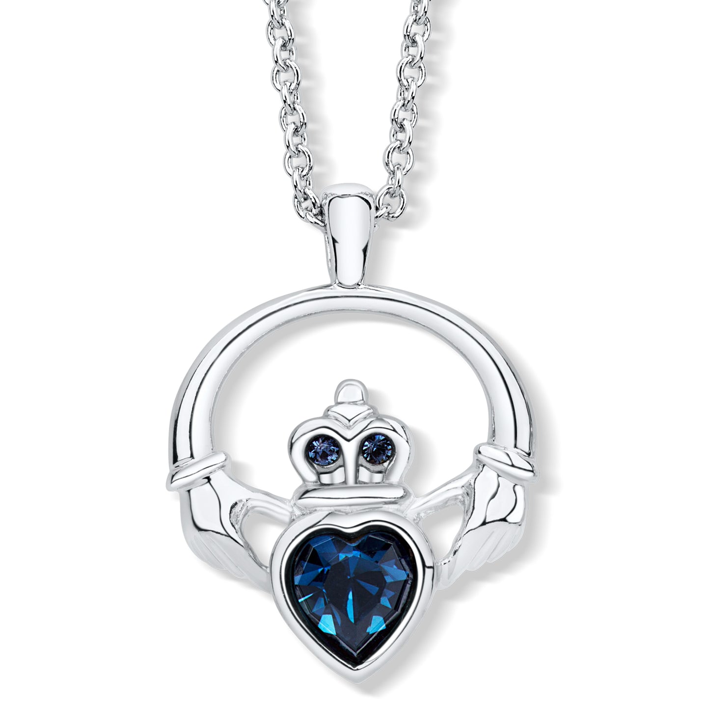Claddagh Ring Pendant set with Aquamarine Blue Crystal