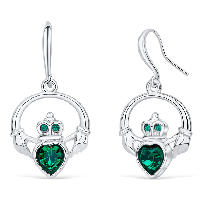 Claddagh Ring Earrings with Emerald Crystal