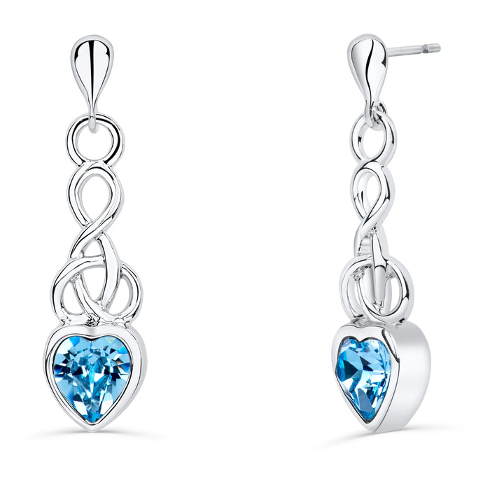 Celtic Heart Earrings with Aquamarine Crystal