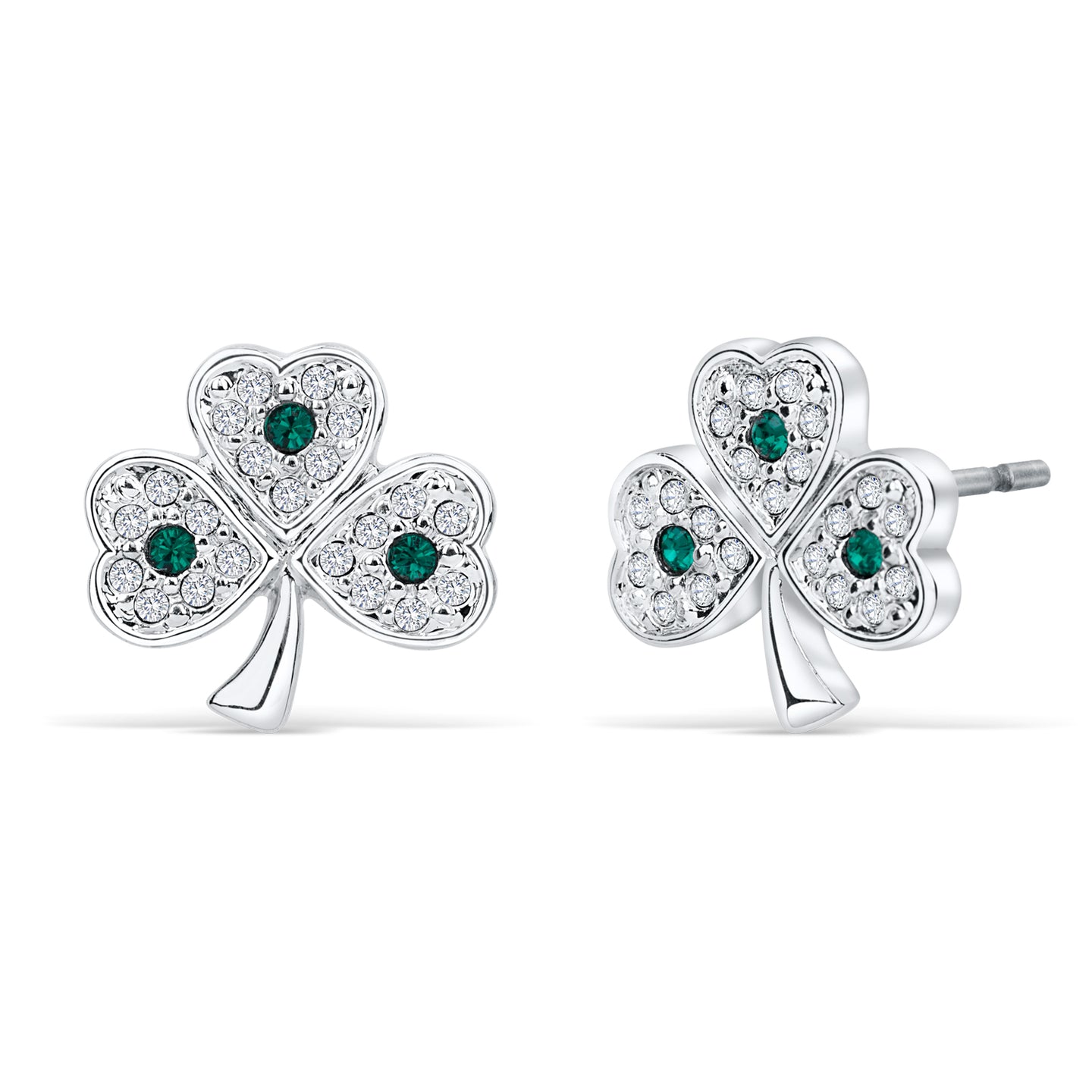Shamrock Post Earrings with Emerald Crystal