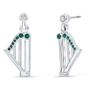 Harp Earrings with Emerald Crystals - Large
